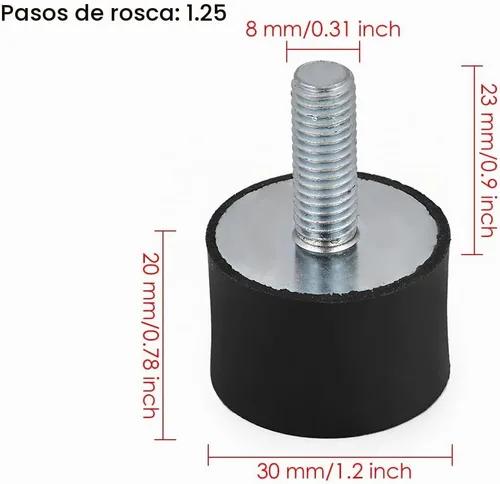 Vista 2 de 4 soportes de goma del aislador de vibración M8, pasos de rosca 1.25