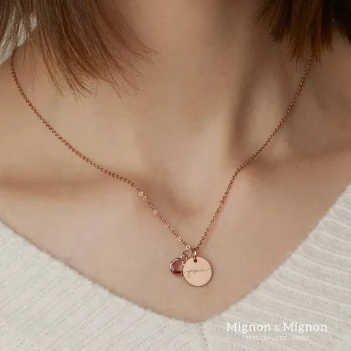 Vista 6 de MignonandMignon Birthstone Name Necklace Personalized Jewelry for Women Neckace Gifts for Mom Gold Plated Pendant Charm, Custom Jewelry Grandma Gift