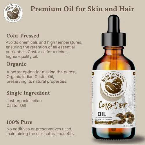 Vista 8 de Bella Terra Oils - Botella de vidrio de aceite de ricino orgánico de 2 onzas - Deléitate con la nutrición orgánica pura de ricino, famosa por su