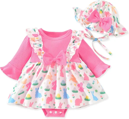 Vista 15 de Aalizzwell Vestido mameluco de una pieza para bebés y niñas con sombrero de 0 a 18 meses Rojo Navidad
