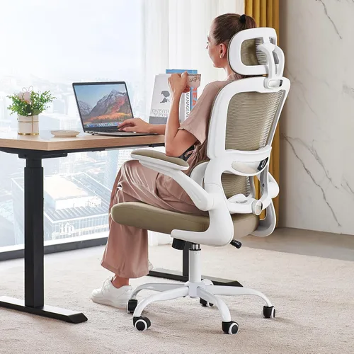 Vista 44 de TRALT - Silla de oficina ergonómica con soporte lumbar, color beige, 1