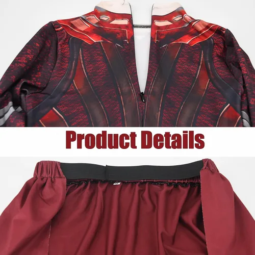 Vista 5 de Disfraz de bruja para niñas, overol rojo con tocado, disfraz de Halloween para niñas