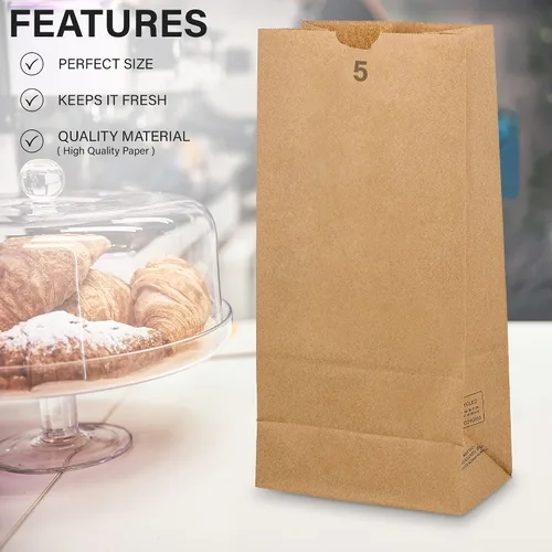 Vista 5 de MT Products Bolsas de papel marrón de 5 libras - Papel Kraft para panadería y comestibles - Paquete de 100