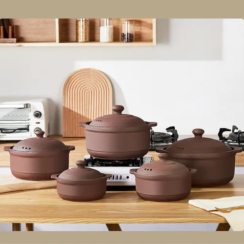 Vista 8 de Cazuela de terracota natural con tapas ollas de arcilla para cocinar, ollas de arroz de loza sin glasear (UpgradeT1-1QT)
