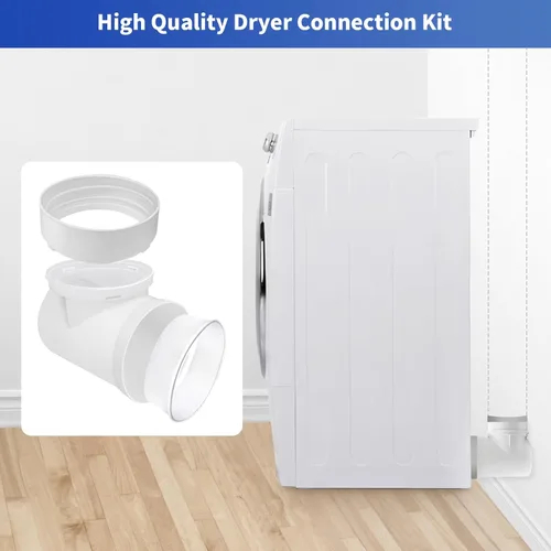 Vista 6 de Codo de ventilación de secadora de ropa de 90 grados Kit de conector de conducto de secadora más seguro para tubos de 4 pulgadas, kit de codo
