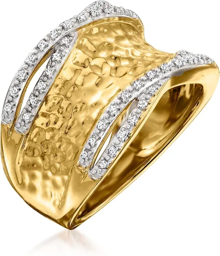 Vista 3 de Ross-Simons 0.13 ct. t.w. Diamond Hammered Ring in 18kt Gold Over Sterling