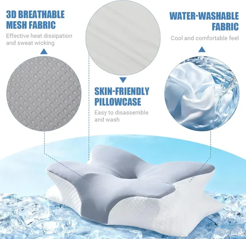 Vista 2 de Almohada ergonómica de espuma viscoelástica de rebote lento de cuatro lados, almohada cervical de apoyo para el cuello para personas que duermen