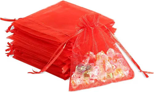Vista 22 de Lautechco 100 bolsas de organza – 4 x 6 pulgadas, bolsas de regalo de malla beige con cordón para Navidad