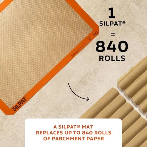 Vista 2 de Silpat Alfombrilla de silicona antiadherente prémium para hornear, 3/4 hojas, color crema