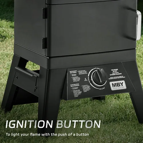 Vista 7 de Parrilla vertical grande para ahumar propano con 4 estantes para barbacoa de gas al aire libre con control de temperatura, diseño resistente