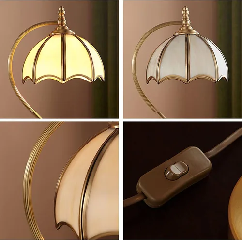 Vista 3 de Lámpara de mesa de cobre rústica retro lámpara de escritorio creativa y lujosa lámpara de estudio de oficina con protección ocular, lámpara de noche