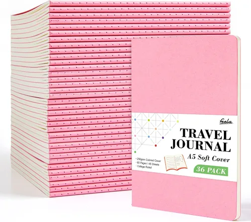 Vista 21 de feela - Paquete de 36 diarios de tapa suave a granel, diario de viaje con forro en blanco para mujeres y hombres, cuadernos con rayas universitarias