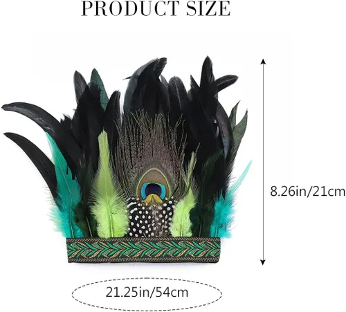 Vista 3 de Gortin Diadema decorativa de plumas de pavo real tocado de plumas diadema de Halloween para fiesta