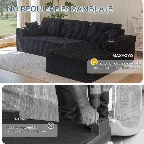 Vista 9 de MAXYOYO - Sofá deshuesado, sofá seccional en forma de L de 104 pulgadas, diván orientado hacia la derecha