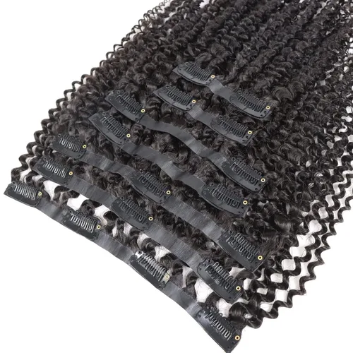 Vista 7 de Extensiones de cabello humano rizado sin costuras 3A 3B, color negro natural, ultra fino, doble trama, PU, invisible, clip, 7 unidades, 14 pulgadas