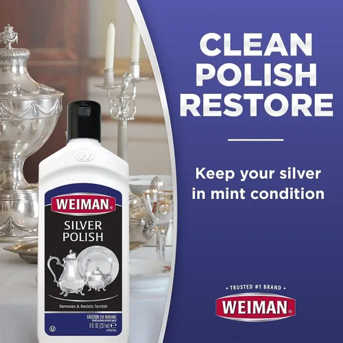 Vista 3 de Weiman Esmalte y limpiador de plata, 8 onzas, brillo limpio y protector seguro para evitar el deslustre, paquete de 2