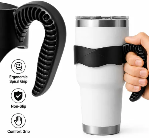 Vista 6 de Hyturtle 1 Pieza Mango Elegante y Funcional Negro para Vasos de 30 onzas - Compatible con Vasos YETI de 30 OZ - Agarre Seguro, Ligero, Apto