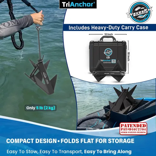 Vista 4 de WAVESRX TriAnchor - Stainless Steel Folding PWC & Boat Anchor Sets Instantly for Effortless Boat & Jet Ski Anchoring Compact Patent-Pending