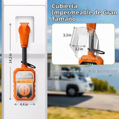 Vista 6 de Protector contra sobretensiones RV de 50 amperios 26000J Sobrecarga Apagado Naranja