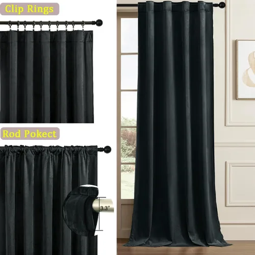 Vista 2 de Timeper Cortinas opacas de terciopelo negro de 42 pulgadas de ancho x 84 pulgadas de largo, cortinas opacas para dormitorio, sala de estar, cortinas