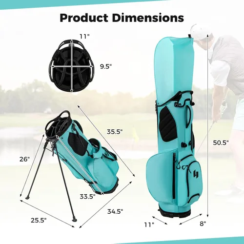 Vista 8 de Bolsa de pie de golf ULTIMATE, bolsa de golf de 8 vías con 5 bolsillos, capucha antilluvia, correa desmontable de doble hombro, almohadilla lumbar