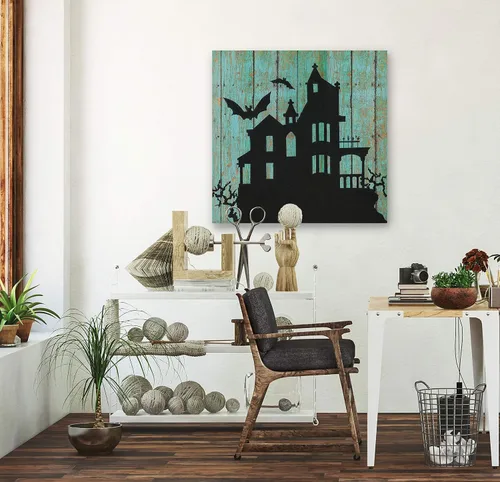 Vista 6 de Renditions Gallery Haunted House - Lienzo decorativo para pared de Halloween, 16 x 16 pulgadas