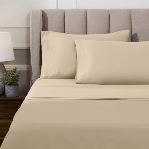 Vista 2 de Superior Juego de sábanas de algodón egipcio de 4 piezas, 1000 hilos, diseño moderno, sábanas sostenibles, básicos de lujo, sólidas, sábana bajera