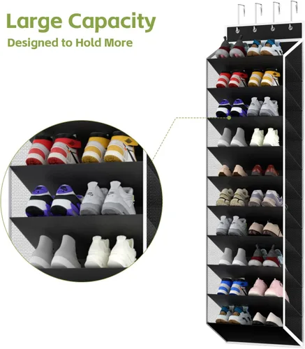 Vista 5 de KEEPJOY Organizador de zapatos de 10 niveles con malla para puerta, colgante con soporte para zapatos para puerta con bolsillos grandes y profundos