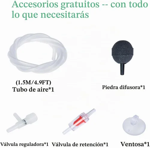 Vista 2 de FEDOUR Bomba de aire para acuario, aireador de tanque de peces ajustable de 1 salida, bomba de oxígeno silenciosa con accesorios