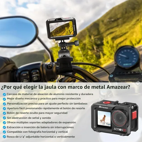 Vista 6 de AMAZEAR Jaula de metal para DJI Osmo Action 5 Pro, DJI Action3/4/5 Pro Premium Accessories Funda protectora multifunción carcasa de aluminio