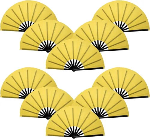 Vista 15 de QIRMIZI Abanico plegable grande de 10 piezas para rave de mano, abanicos para Kung Fu, Tai Chi, Danza, Festivales de Música, Carnavales, bodas