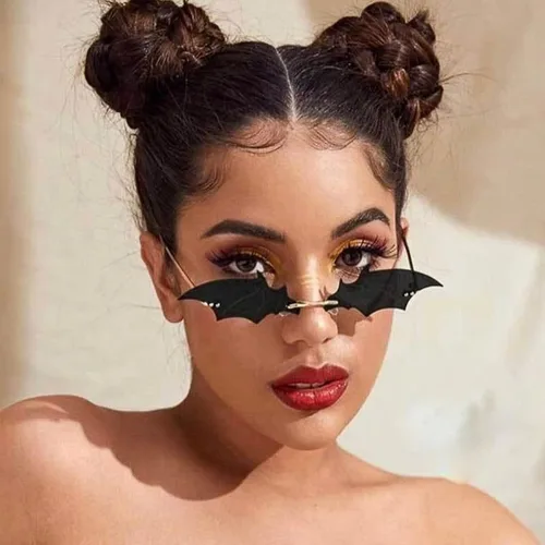 Vista 4 de American Trends Gafas de sol de murciélago con llama de fuego para mujeres y hombres, gafas de ojos sin montura para fiesta de Halloween