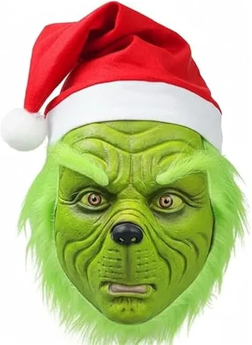 Vista 5 de WPOZD Máscara de monstruo de Navidad, máscara verde de cara completa de Papá Noel para Halloween, cosplay, accesorios de disfraz para fiesta
