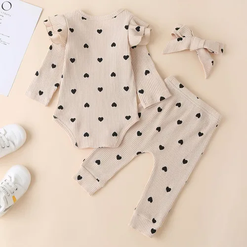 Vista 4 de Conjunto de mameluco y pantalón de manga larga para niña de 3 piezas