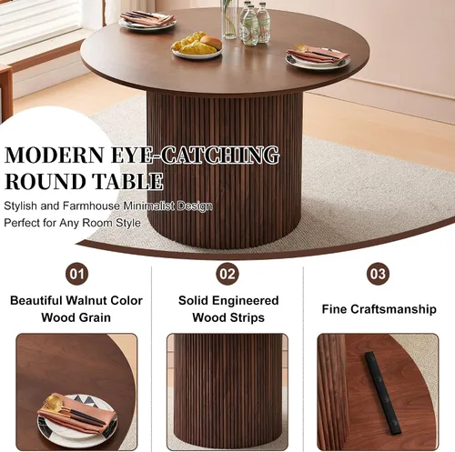 Vista 5 de Homedot Juego de mesa de cocina y comedor para 4, mesa de comedor de madera de nogal, redonda y tapizada, juego de sillas laterales de cocina