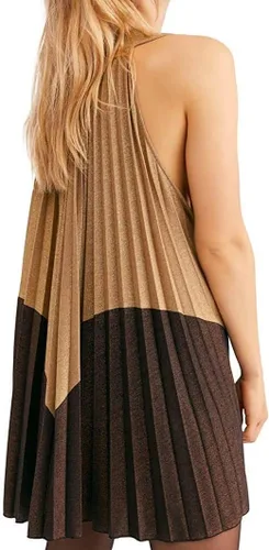 Vista 2 de Free People Minivestido plisado metálico para mujer, DoradoBronce, XS
