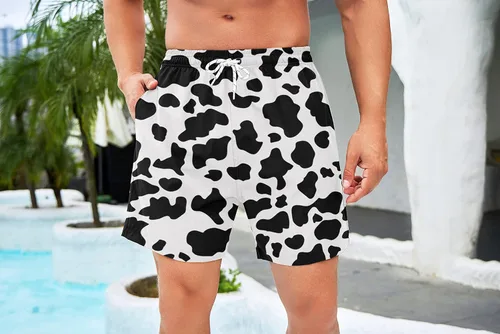 Vista 4 de Traje de baño para hombre con forro de compresión, elástico, para playa, con cordón, entrepierna de 7 pulgadas