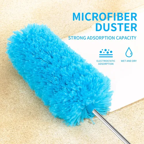 Vista 4 de Mini plumero de microfibra para limpieza, plumero de mano con poste de extensión, pequeño plumero lavable para interior de automóvil, oficina