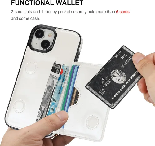 Vista 12 de KIHUWEY - Funda tipo cartera para iPhone 15 (piel, tarjetero), color negro Ranuras para tarjetas de crédito, soporte, piel sintética, cierre