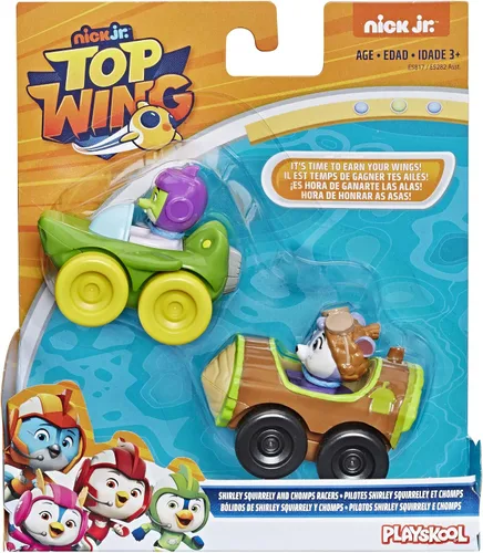 Vista 2 de Hasbro Top Wing Racers Paquete de 2: Shirley Squirrely y Chomps de The Nick Jr. Show, corredores con figuras adjuntas, gran juguete para niños de 3
