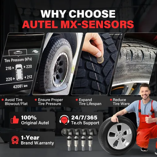 Vista 8 de Autel Juego de 4 sensores TPMS, sensor 1MX de 2 pulgadas 315 MHz + 433 MHz de frecuencia dual, sensor OEM de reemplazo 100% programable, funciona