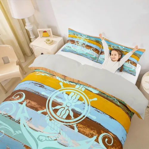 Vista 27 de Erosebridal Funda de edredón de ancla náutica, juego de ropa de cama con brújula oceánica, tamaño individual para niños, adolescentes, adultos