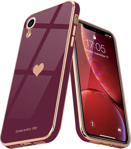 Vista 8 de Teageo Funda compatible con iPhone Xr para mujeres niñas lindo corazón de amor lujoso brillante chapado cubierta trasera suave protección completa