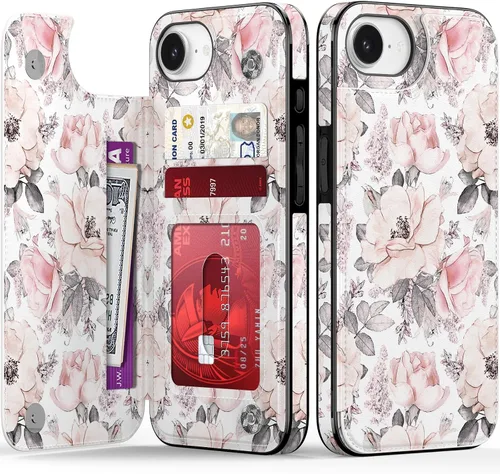 Vista 384 de LETO para iPhone 15 Pro Funda tipo cartera - Tapa tipo folio con patada - Diseños de moda - Tarjetero - Funda protectora para mujeres y niñas - 6.1