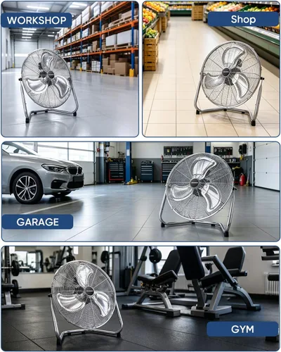 Vista 8 de KEN BROWN Ventilador de metal de 20 pulgadas, alta velocidad de 4700 CFM, inclinación ajustable de 360°, 3 velocidades, ventilador industrial