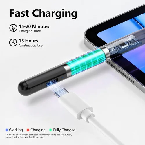 Vista 3 de Stylus Pen Carga Rápida 2X Lápiz Activo Compatible con Apple iPad Pro 11"/12.9"/M4 2018-2025, iPad Air 3/4/5/M2/M3, iPad 6-11, iPad mini 5/6