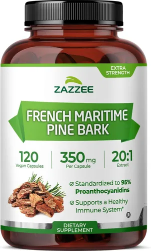 Vista 11 de Zazzee Extracto de corteza de pino marítimo francés extra fuerte 20:1, 60 cápsulas