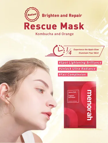 Vista 6 de menorah Brighten and Repair Rescue Sheet Masks (7 hojas) - Máscara facial con kombucha y extracto de naranja, hidratante y refuerzo de elasticidad