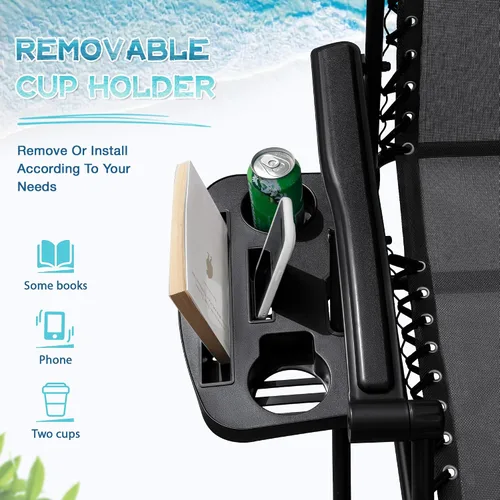 Vista 5 de Greesum Sillas Zero Gravity - Juego de 2 sillones reclinables ajustables de malla de acero para playa, terraza, césped, camping, patio, silla Negro