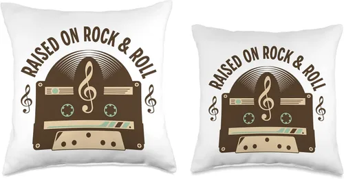 Vista 3 de Rock and Roll by KD Almohada de música de Rock and Roll con diseño de casetes de discos y discos de disco de LPs, 16 x 16 pulgadas, multicolor